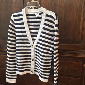 J. Crew Navy and White Striped Button-Front Cardigan
